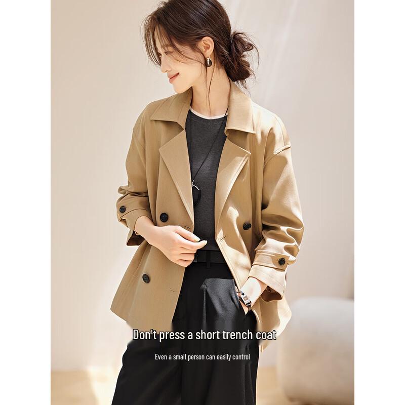 Mohan Yimei Women's Petite Double-Breasted Trench Coat