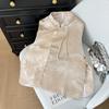 Improved Sleeveless Vest Vintage Crew Neck Button Brocade Jacquard Top Vest