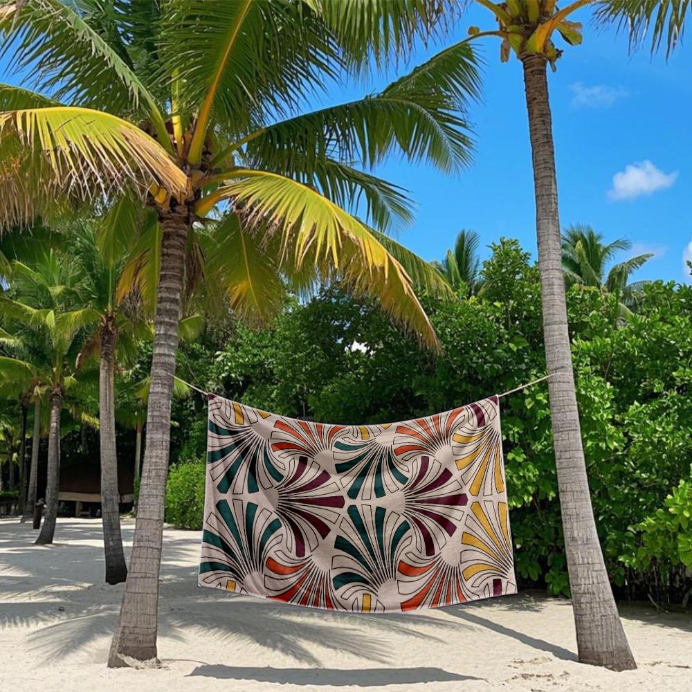 Art Deco Fan Motif Quick Drying Bath Towel Microfiber beach towel - light weight swimming camping yoga beach out