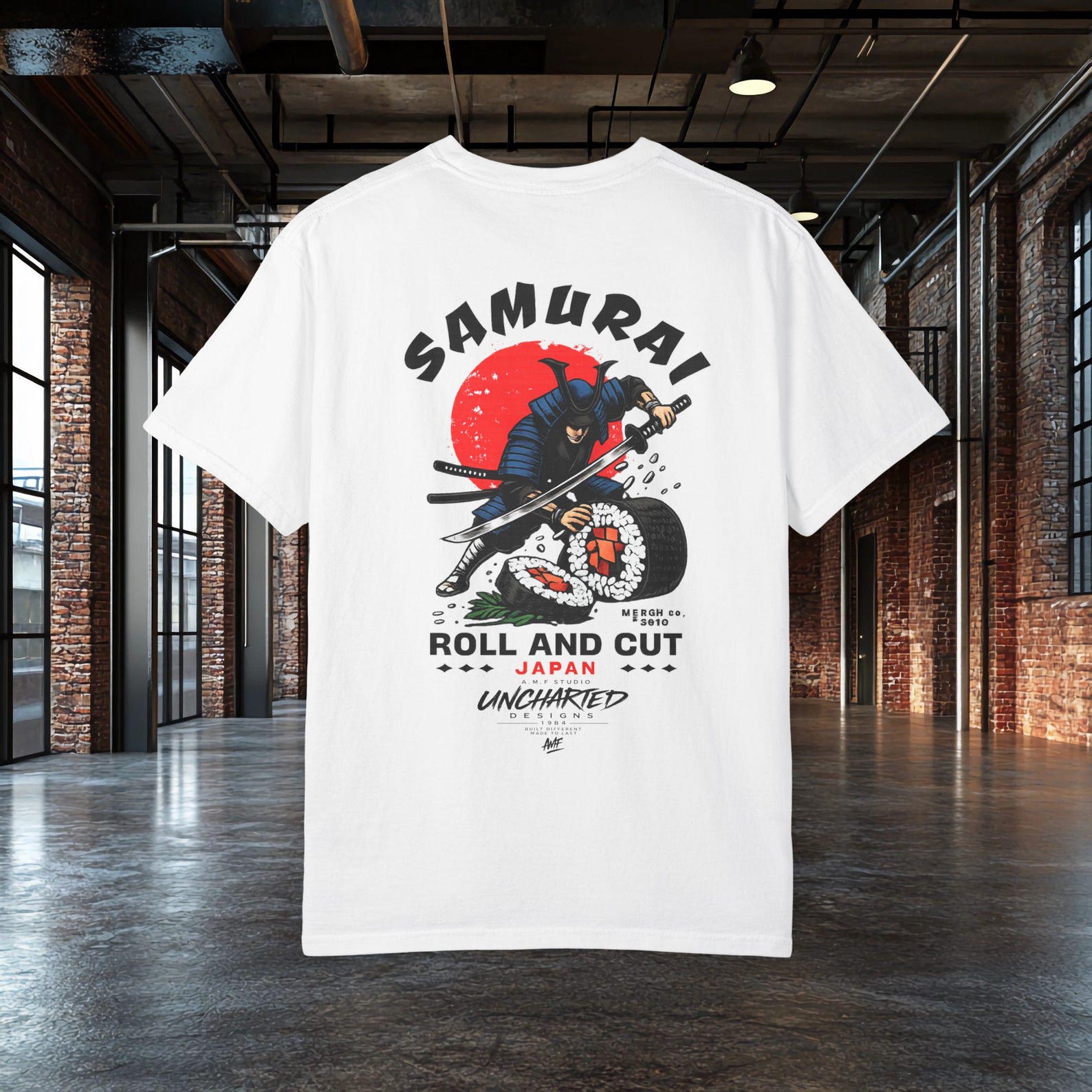 Футболка Samurai Sushi | Футболка с графикой  Ролл и Нарезка  | Забавная футболка с японской едой | Подарок любителю суши | AMF Studio Uncharted Designs 3XL