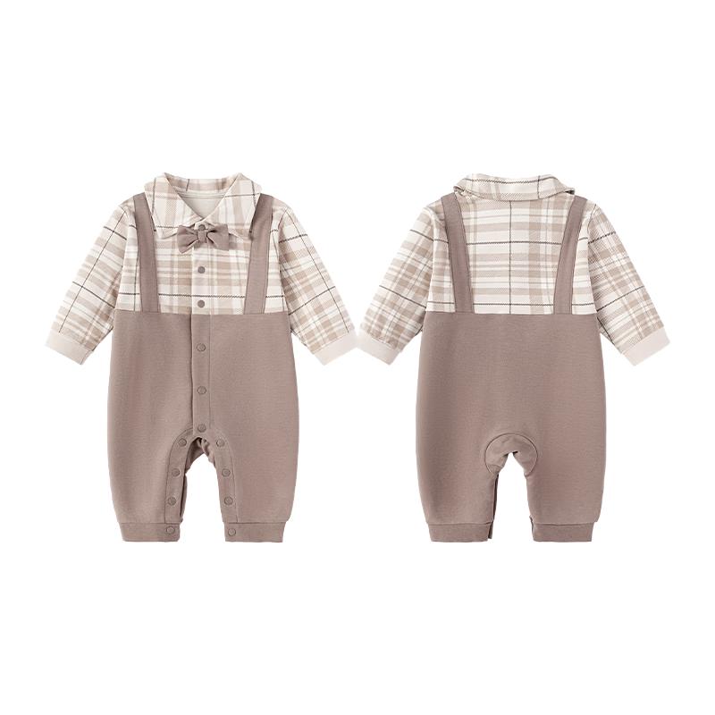 Хлопковый ромпер в клетку Babylove Gentleman 80