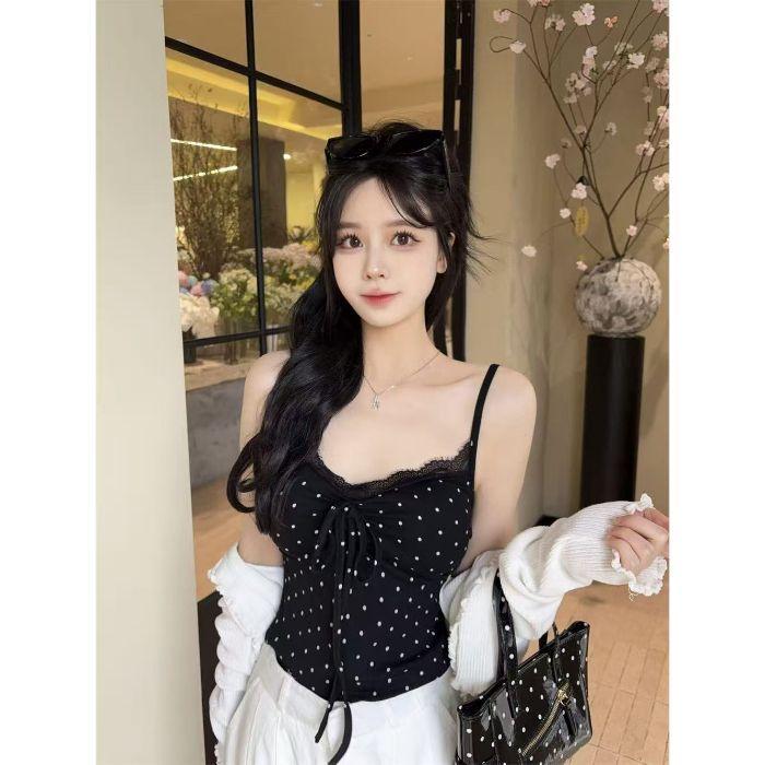 Summer New Spice Girl Style Lace Polka Dot Small Suspender Vest Women's Design Sense Inside Beautiful Back Versatile Top
