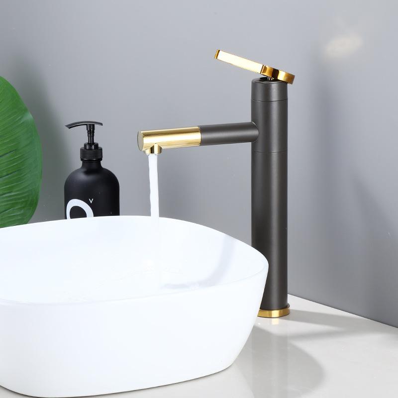 Grayish Gold Platform Basin Pull Type Faucet In the Bathroom Rotating Telescopic Washbasin Gun Grey Washbasin Cold and Hot Tap