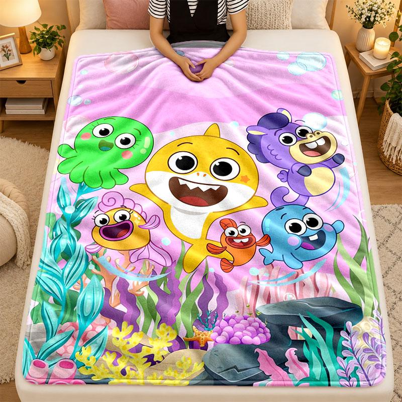Flannel BlanketBaby Shark Warm Soft Throw Blanket for Indoor Sofa Bed Living Room Use