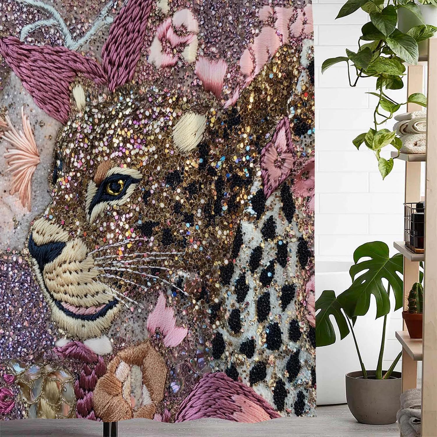 

Jungle Leopard Shower Curtain - Colorful Texture Wall Hanging for Living Room and Bedroom Decoration - Wildlife Home Decoration W90xH180cm