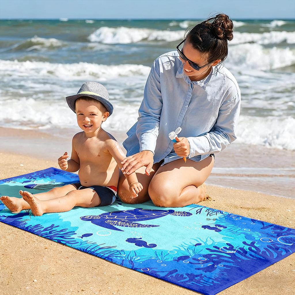 1PC Towel Azure Sea and animals Turtule arts for family friend Quick-Dry Beach Towel For Yoga Tourism Beach GYM Camping Swimming