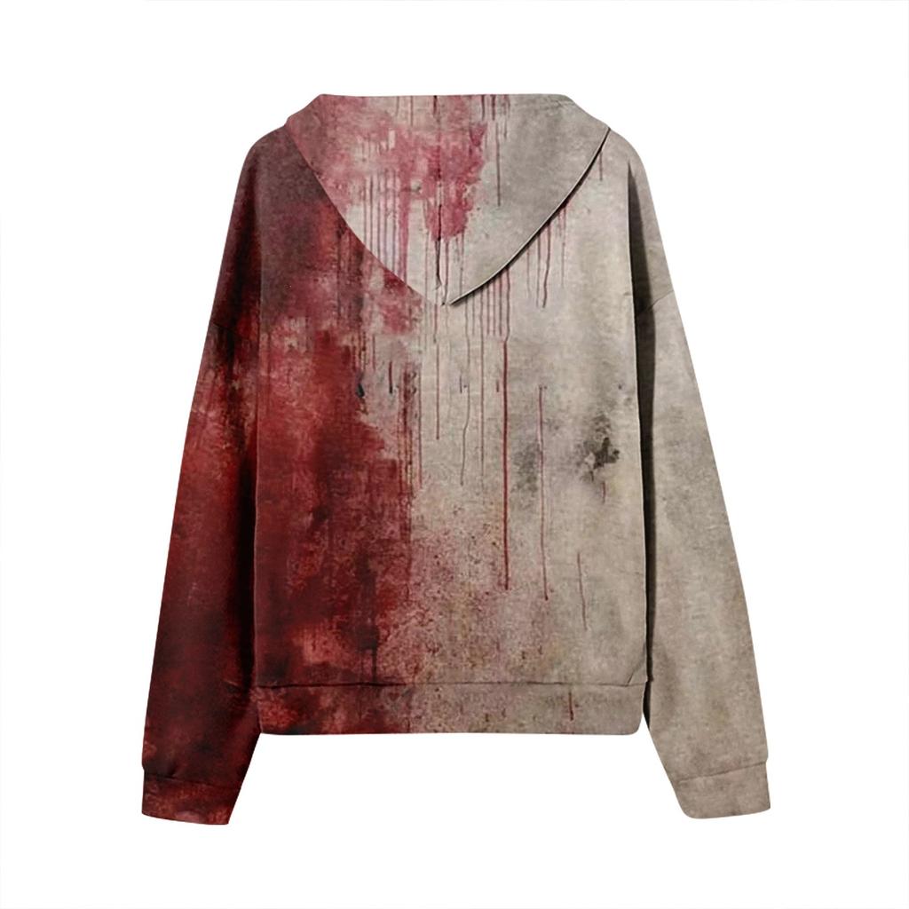 Women's Casual Fashion Long Sleeve Zipper Printed Drawstring Hooded Sweatshirt