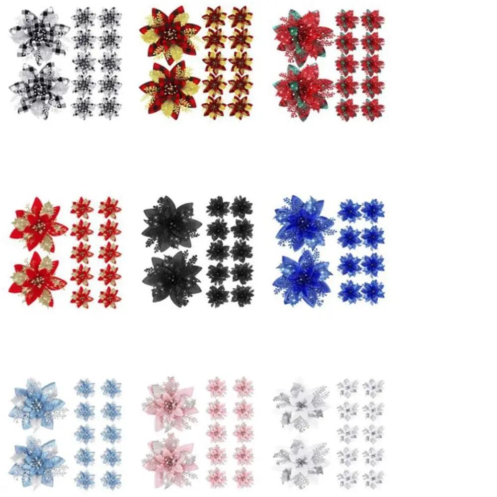 8pcs Gold/Silve Christmas Flower Pink/Blue Christmas Tree Toppers Christmas Tree Flowers Snowflake like