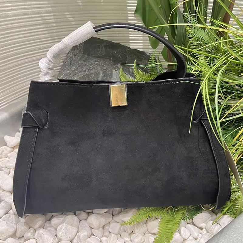 

Tote suede pot sticker bag new shoulder messenger bag matte leather suede handbag 32*11*18cm чёрный