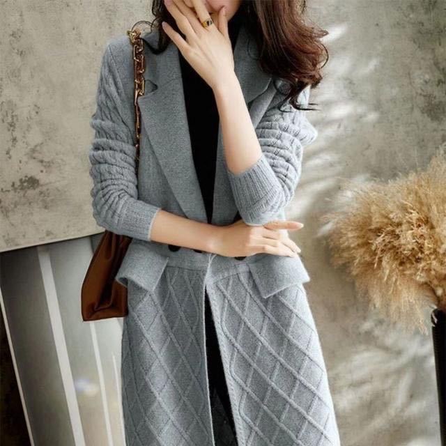 Knitted Cardigan Women's Solid-color Long Sweater Coat Casual Long-sleeved Sweater Windbreaker Coat