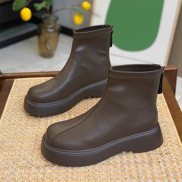 Fried Street Martin Boots Women's Small Short Boots Autumn and Winter Skinny Boots Thick-soled Heightening Chelsea Boots Elastic Boots