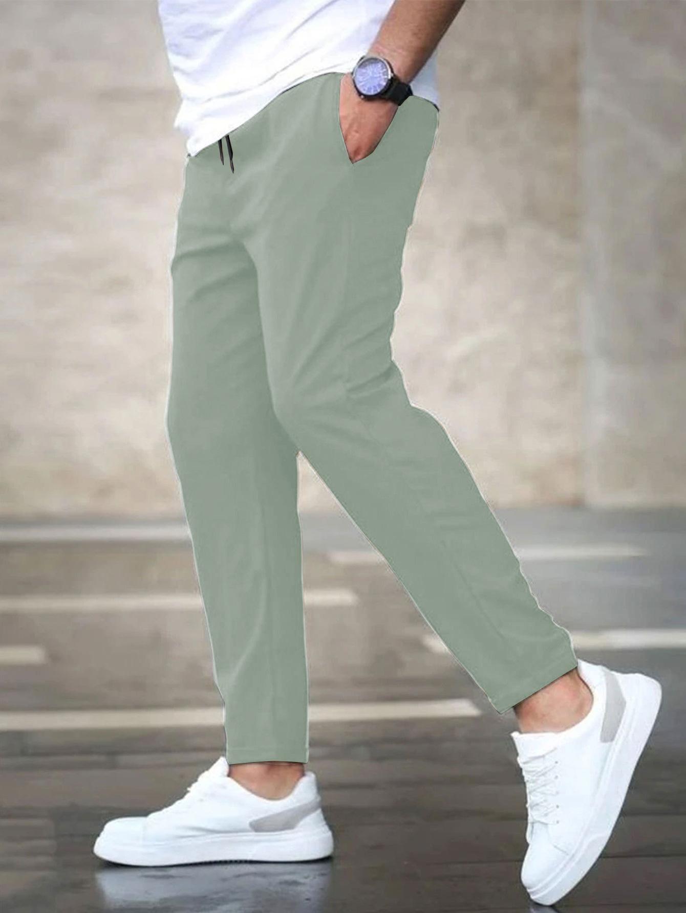 2025 Men s Solid Color Casual Cropped Trousers Small мятный зеленый