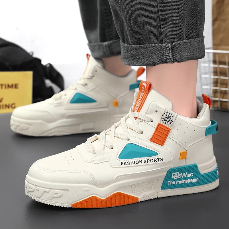 Men's Thick Soled High Top Casual Shoes Breathable Four Season Soft Sole Comfort Outdoor Walking Shoes Student Sports Board Shoe
