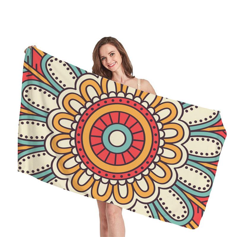 Mantra Geometric Pattern Digital-printed Polyester Superfine Fiber Double-sided Fleece Beach Vacation Bath Towel, Beach Towel