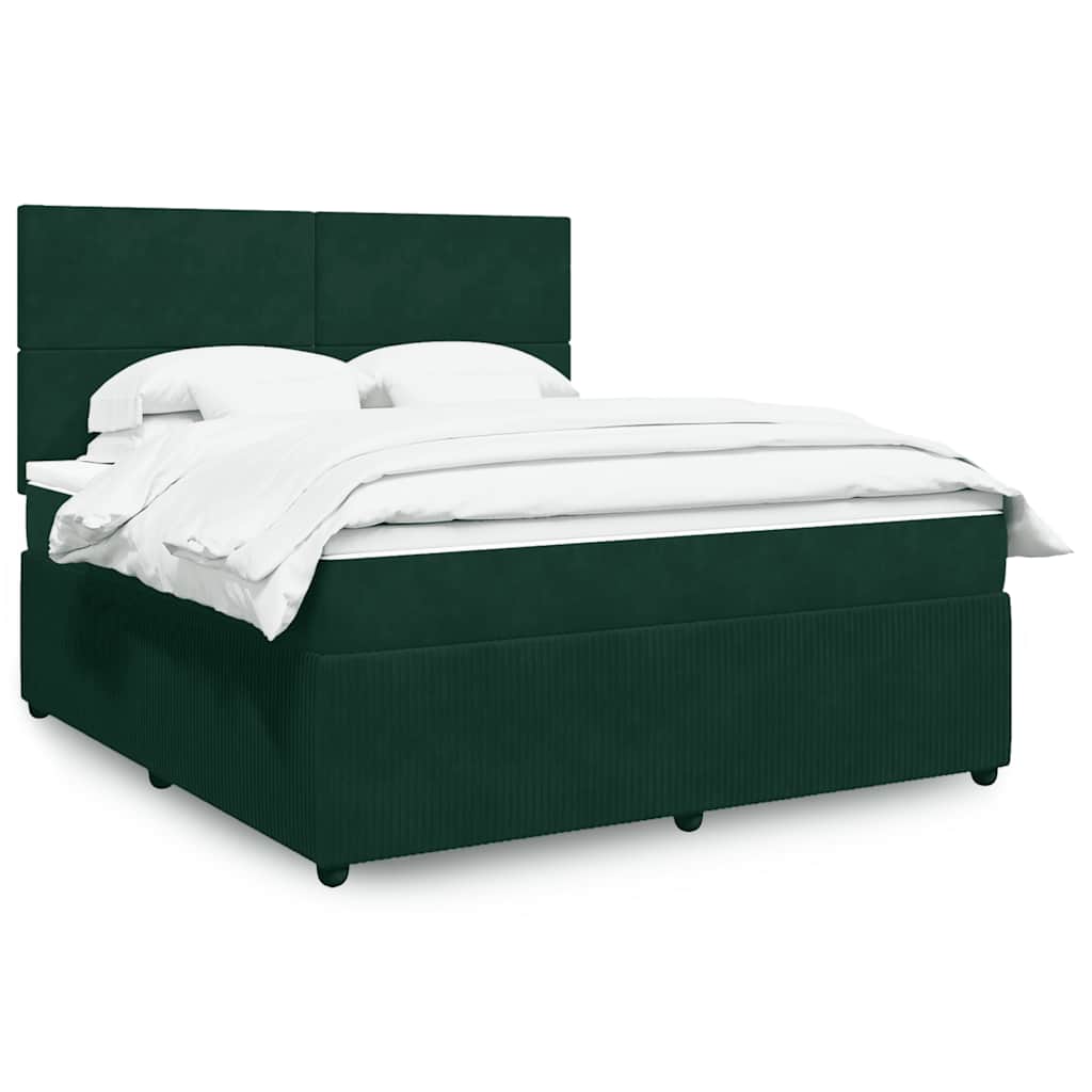 Box Spring Bed with Mattress Dark Green 180x200 Cm Velvet