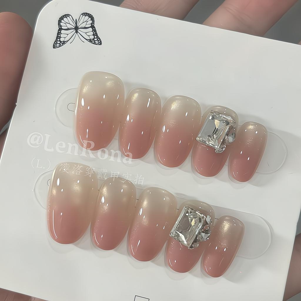 Press On Nails Cat Eye Fake Nails with Glitter Design Artificial Acrylic Nails Glossy False Nails Full Cover Stick On Nails Glue On Nails for Women