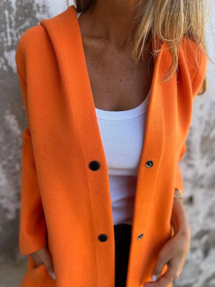 2025 Women's Solid Color Hooded Casual Jacket with Single-Breasted Design