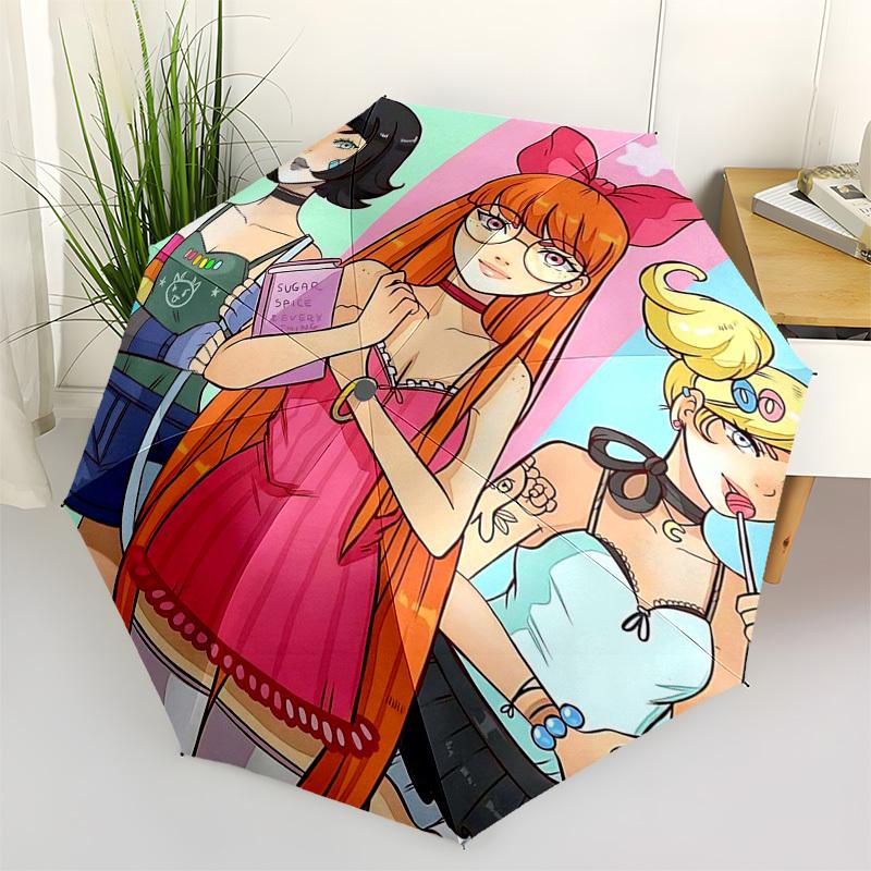 

1pc Sugar Spice & Everything Nice: Automatic Opening/Closing Outdoor Umbrella with Portable Tri-Fold Design, 8-Bone Iron Frame - Perfect for Fans