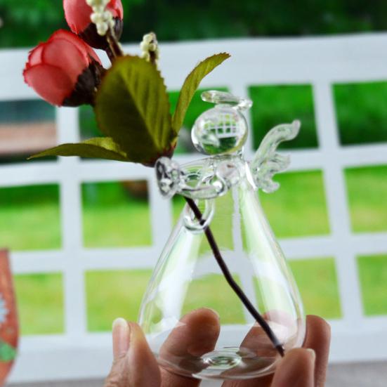 Angel Design Flower Vase Transparent High Borosilicate Glass Office Decorative Flower Container Patio Decor