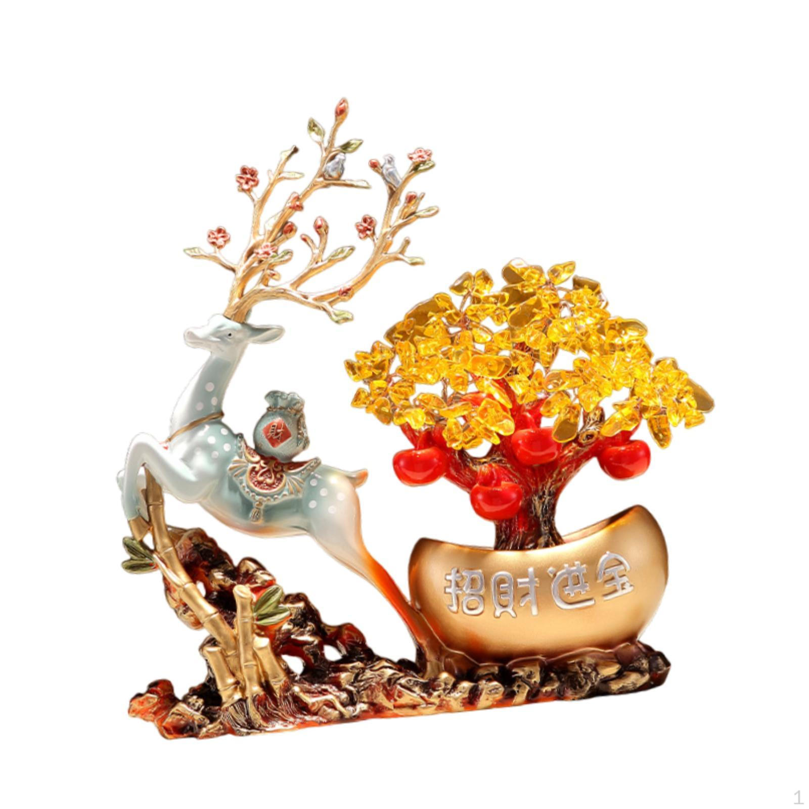 

Majestic Reindeer Sculpture with Money Tree Accent синій