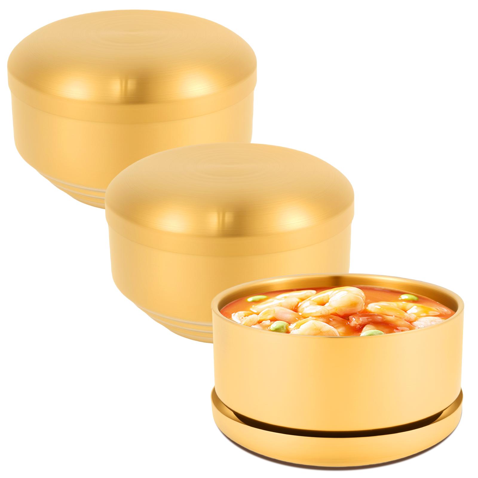 

3Pcs Stainless Steel Rice Bowls with Lid Korean Style Double-walled Food Bowls for Sauces Rice Noodle Soup Kitchen Tableware