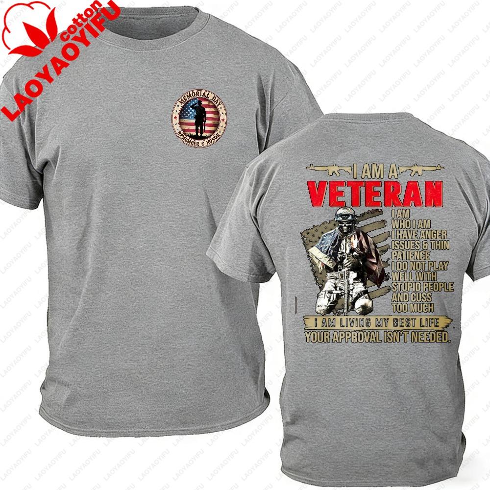 I Am A Veteran Unisexs Oversized Tshirt Skeleton Soldier Usa Flag Graphic Heavy Cotton American Patriotic Military Streetwear