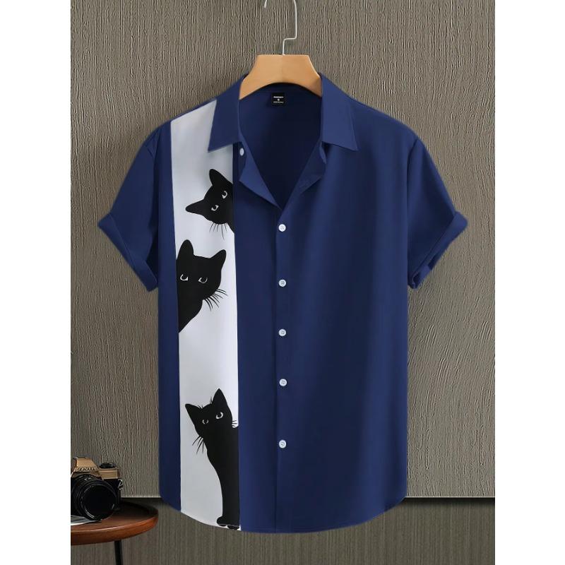 Neuer Eingang Übergrößen Herren Hawaiianisches Hemd 3D Tier Katze Druck Hemd Herren Sommer Mode Lässig Kragenhemd Knöpfbares Hemd