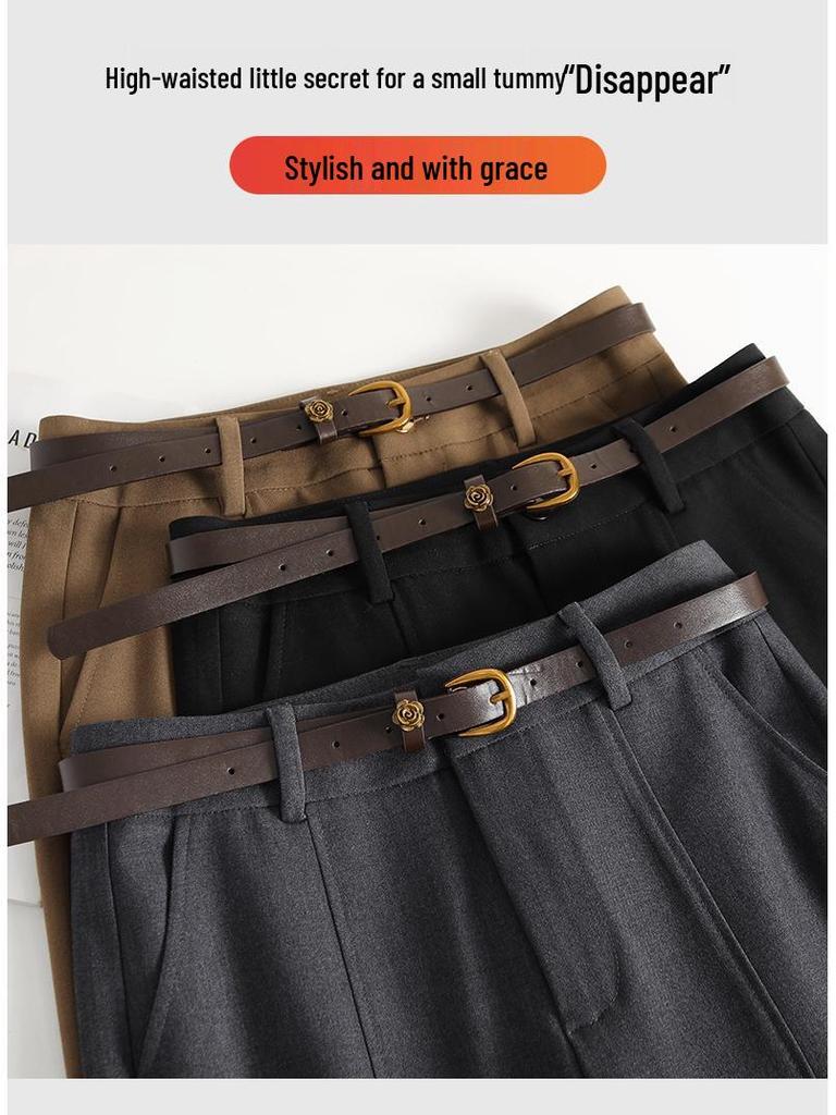 2025 High-End Women’s Wide-Leg Pants: Autumn/Winter Draping, Warm & Slimming, Floor-Length Suit Trousers