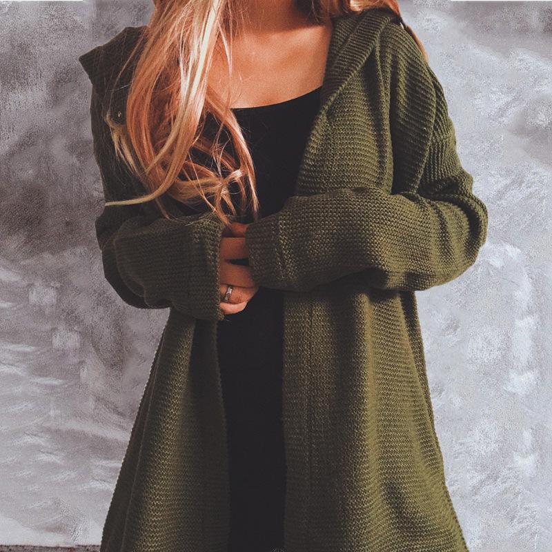 Autumn and winter new casual simple long sleeved button hooded sweater cardigan jacket for women 3530 EMA