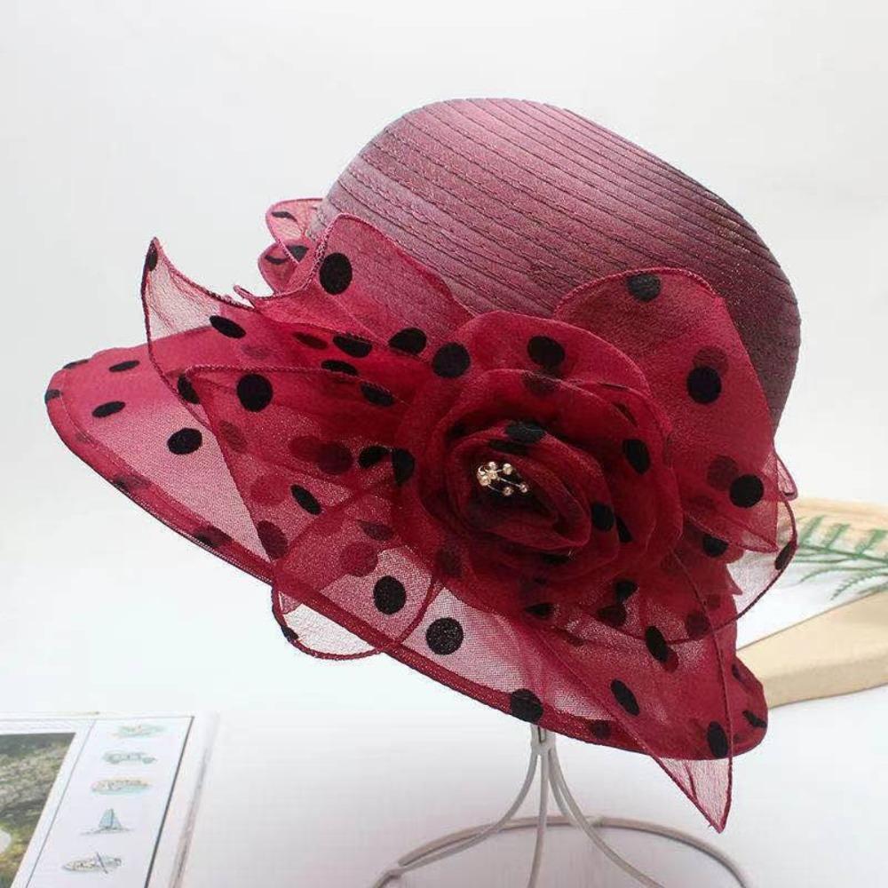 

Organza Sun Hat Polka Dot Bowler Hat Elegant Basin Hat вина червоного кольору
