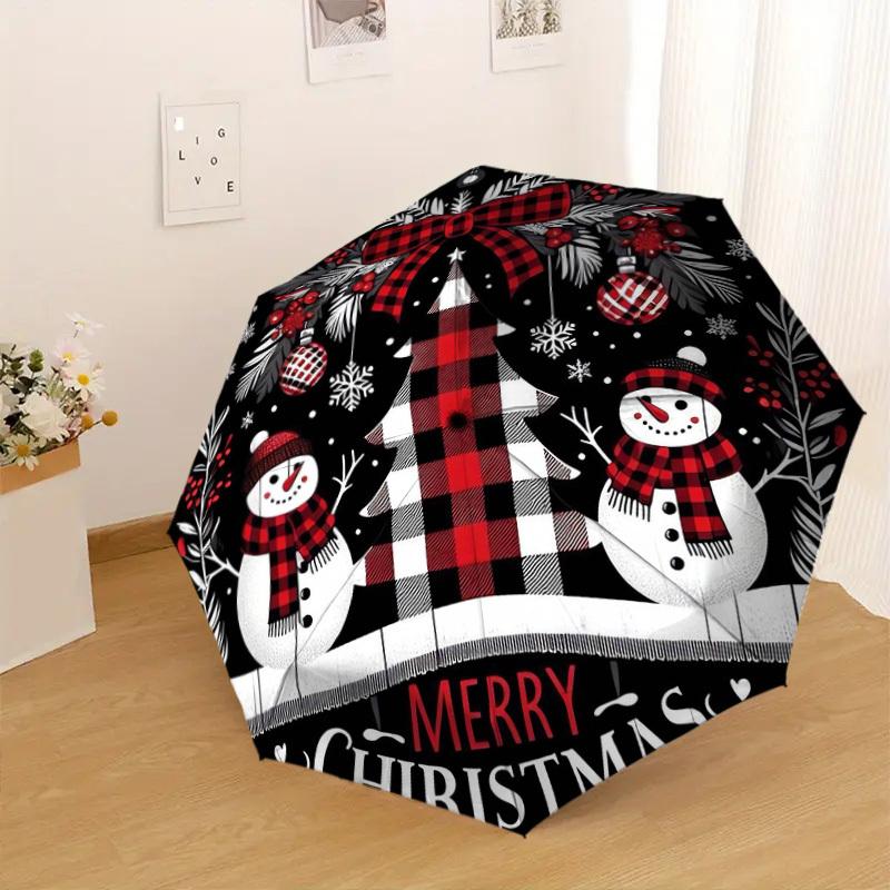1 st snögubbe god jul Mönster Paraplydesign Automatiskt öppnings- och stängningsparaply, Högkvalitativt reseparaply, Lättviktigt och bärbart,