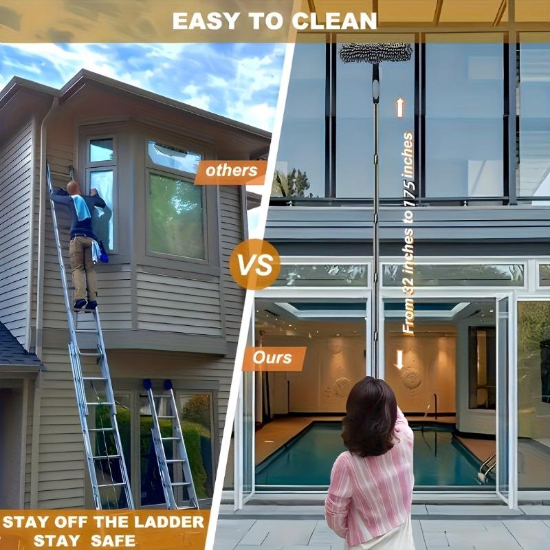 1PACK Professional High-rise Window Cleaning Tool Kit - Microfiber and Absorber with Stainless Steel Rod for Skyscrapers and High-rise Buildings