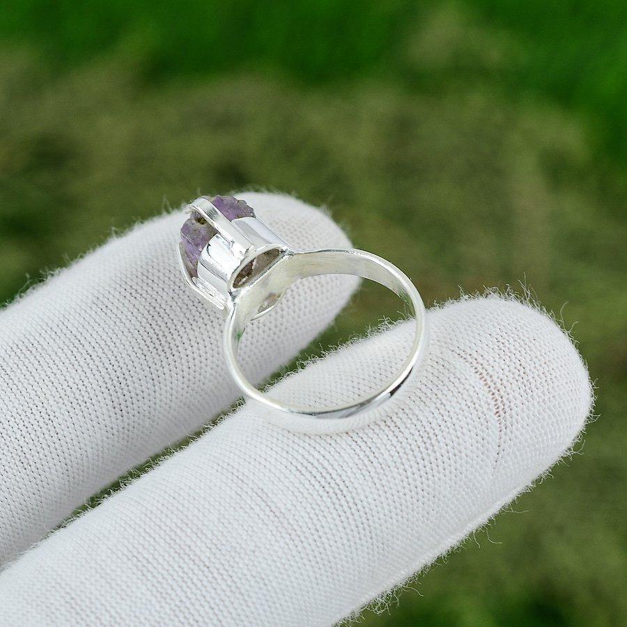 Pentagon Amethyst Rough Gemstone Wife Promise Ring Jewelry Size 6.5 925 Silver