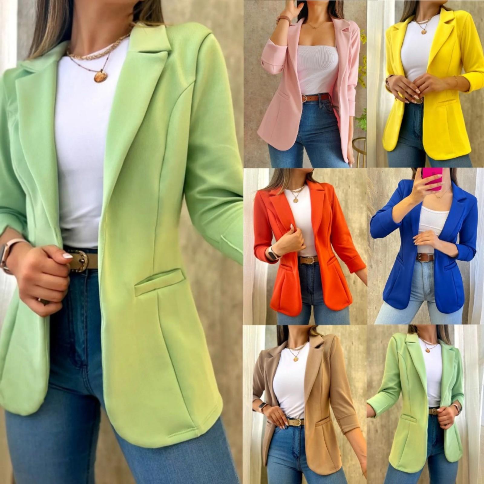 

Women s Long Sleeve Jacket Pocket Cardigan Suit Jacket L синий