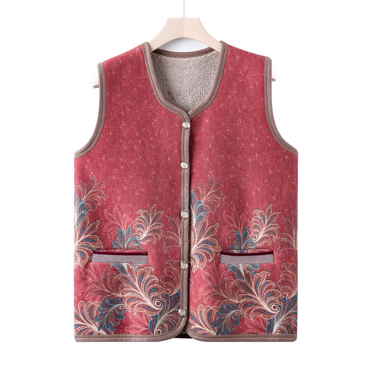 Middle-aged and Elderly Autumn Clothes Plus Velvet Thickened Vest Grandma New Cardigan Sleeveless Sweater 60 Years Old 70 Mother Warm Horse Clip