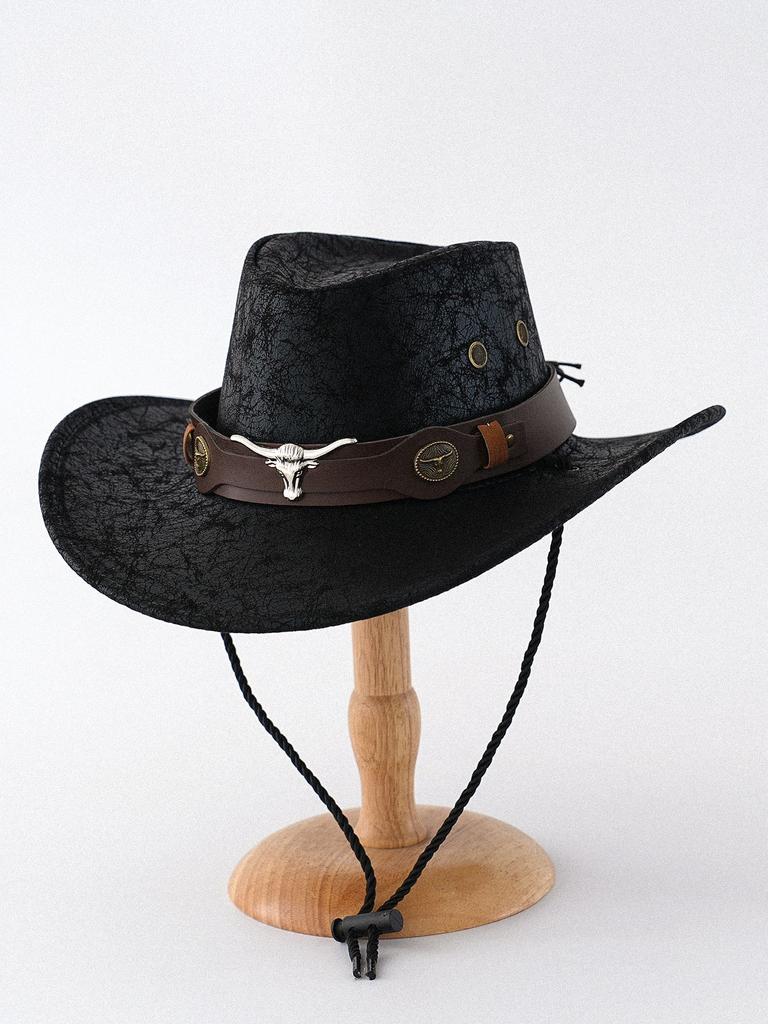 European and American style retro PU leather cowboy hat men's and women's western jazz top hat outdoor cycling camping travel sun hat