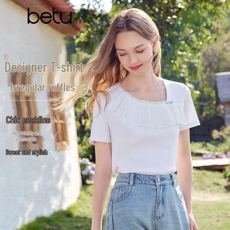 Betu Women s Irregular Ruffle Short Sleeve T-shirt S