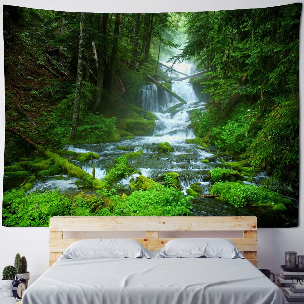 Beautiful Forest Tapestry Mist Jungle Landscape Wall Hanging Bohemian Fabric Decorative Carpet Home Room Background Poster