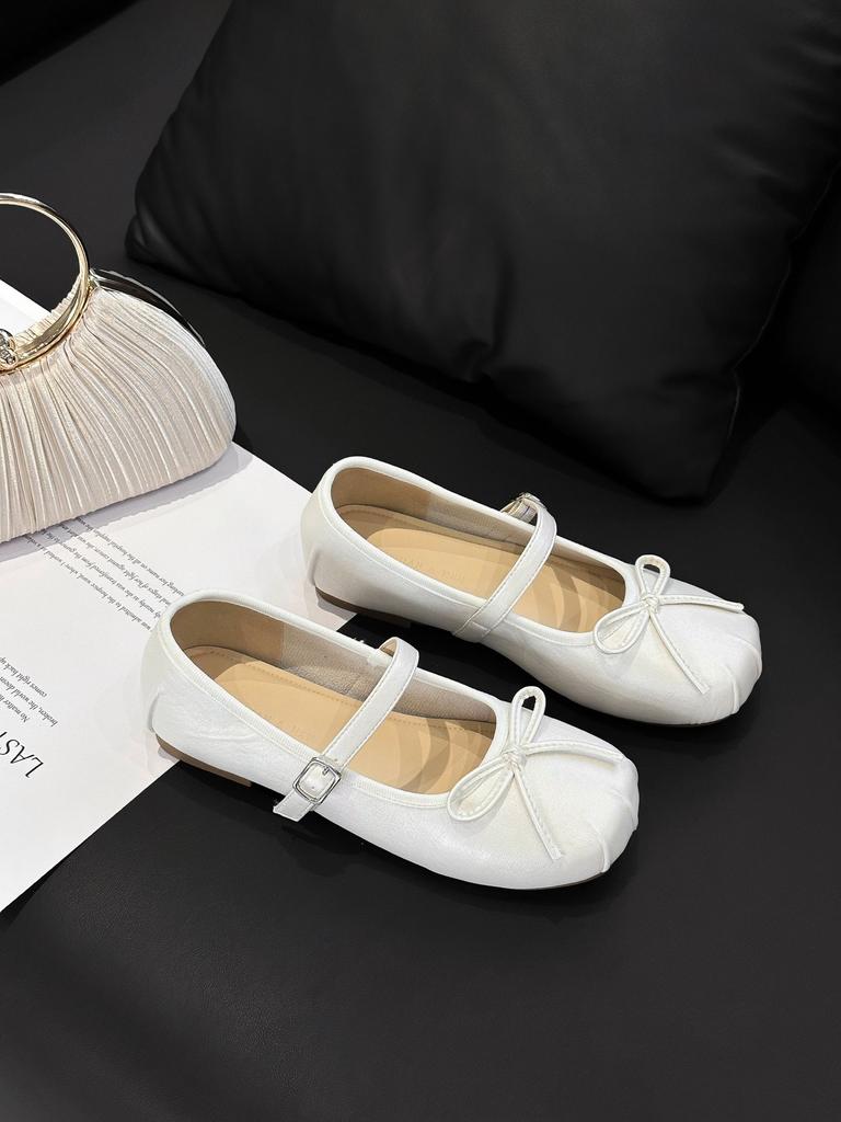 Korean version of square head bow ballet Mary Jane shoes women's 2025 summer new gentle and versatile soft-soled shallow mouth single shoes