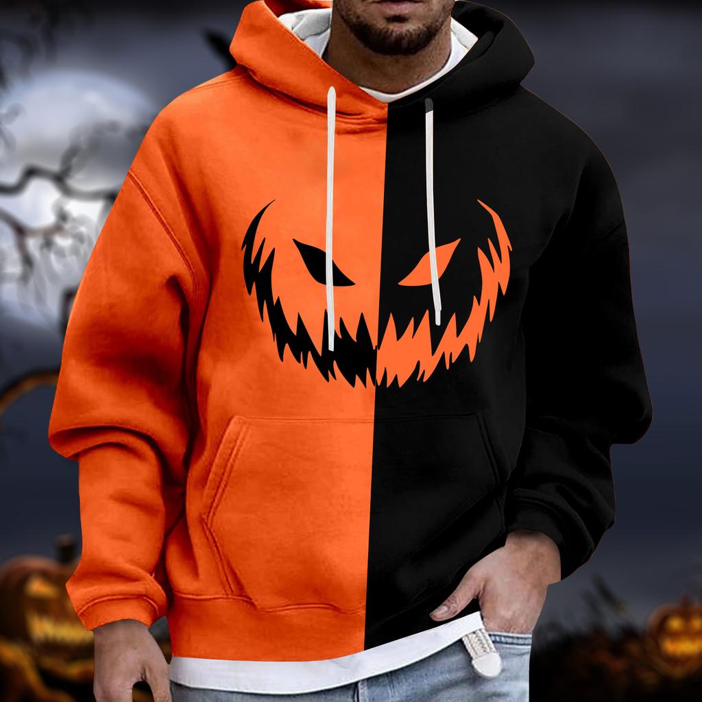 Men's Halloween Hoodie Funny Pumpkin Face Hoodie Scary Long Sleeve Top