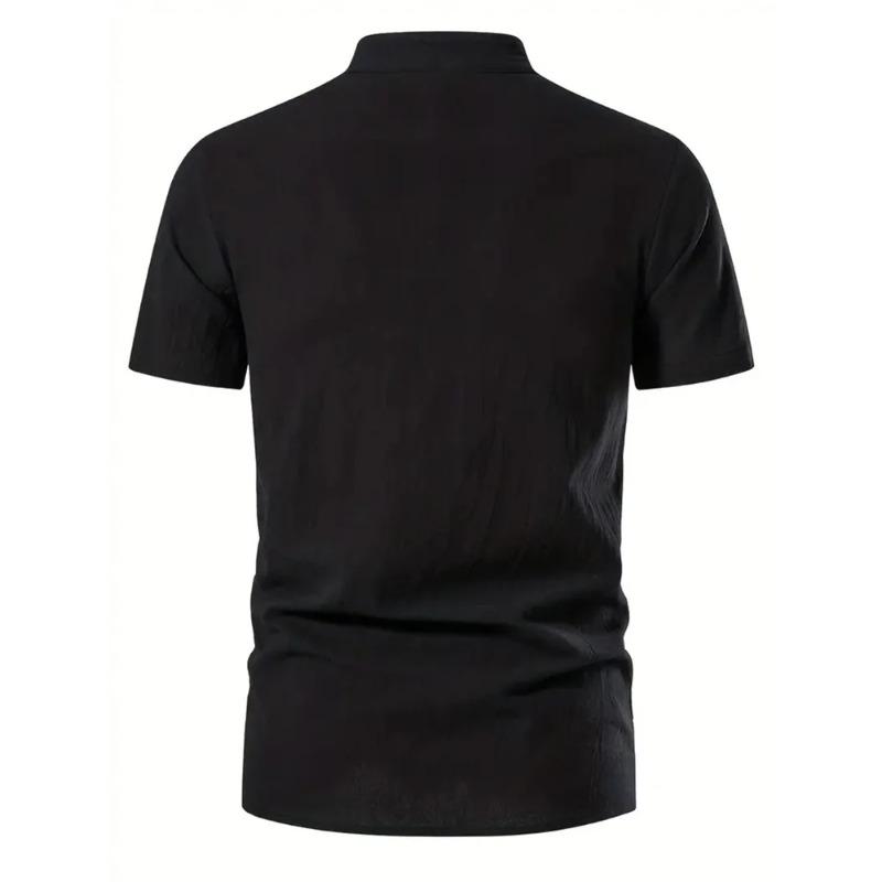 Men's Retro Shirt Short Sleeve Linen Lightweight Breathable Solid Color Fashion Pirate V Neck Stylish Shirs