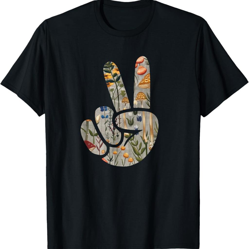 Natural Silhouette Forest Meadow Cottagecore Peace Sign Hand T-Shirt(88)