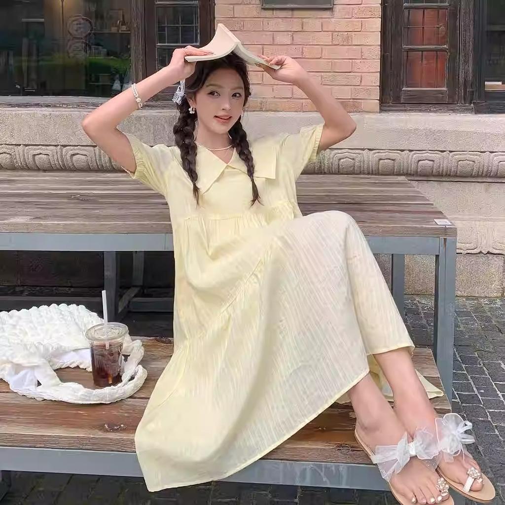 Sweet and gentle wind retro yellow dress female doll collar small fresh coffee break French temperament first love long dress