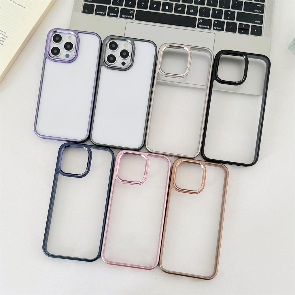 For iPhone 15 Pro Clear Phone Case Electroplating Edge PC Acrylic Back Cover