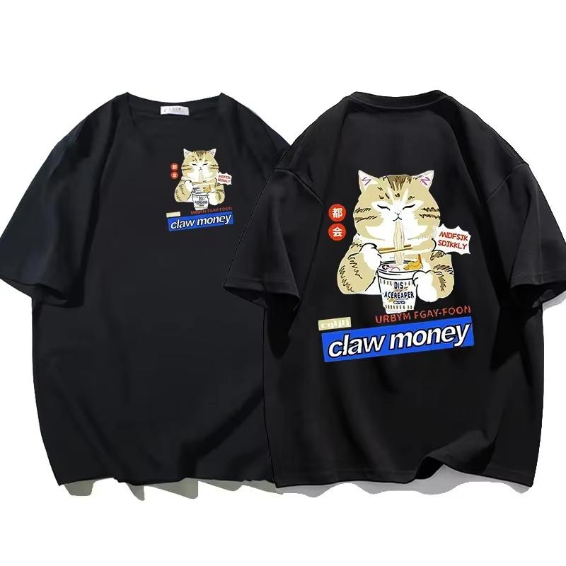 2025 Men T-shirts Intrage Japan Kanji Cartoon T-shirt Fun Graphics Kawaii Clothing Streetwear Peach Khaki Top Large Harajuku Top