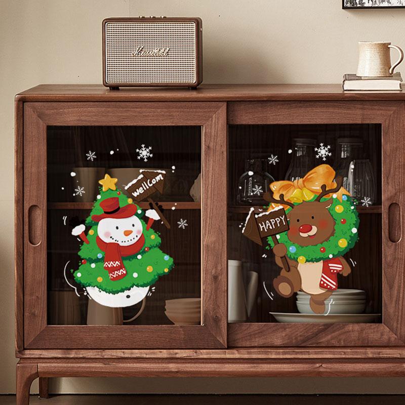 Christmas Window Stickers Happy New Year Decorative Glass Window Static Sticker Merry Xmas Santa Claus Shopping Center Ornament