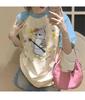 American cartoon shoulder short-sleeved T-shirt for women