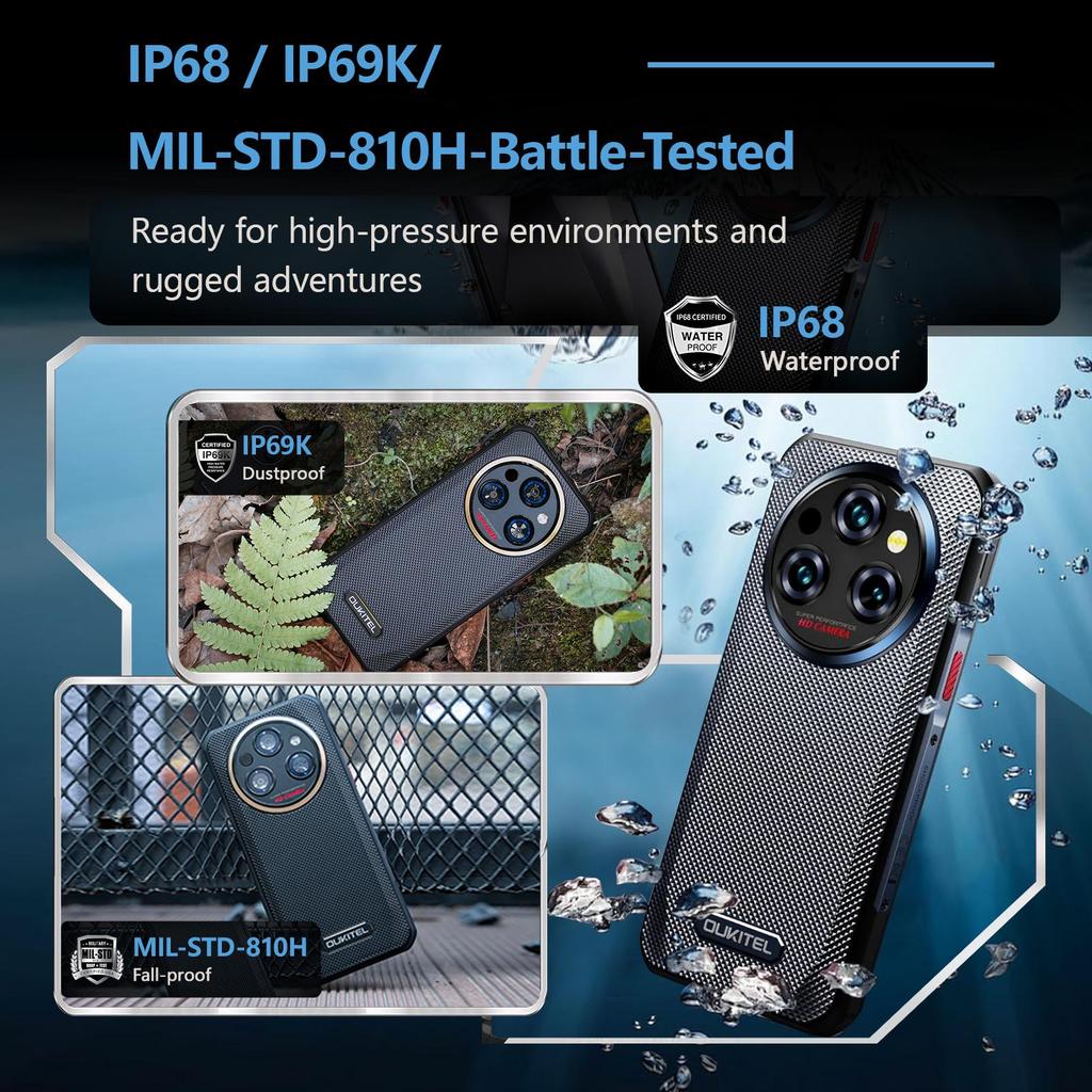 OUKITEL WP35 Rugged Smartphone 5G Android 15, 11000mAh/33W, 24GB+256GB/2TB, 2.4K 6.6" FHD+ Display, 108MP+8MP Night Vision, 5G Dual SIM/NFC/GPS/OTG