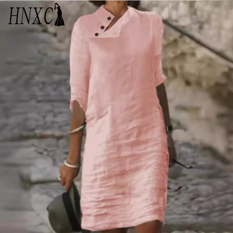 HNXC Dámská móda Léto Jaro Jednobarevný potisk Neformální šaty s krátkým rukávem a vysokým pasem