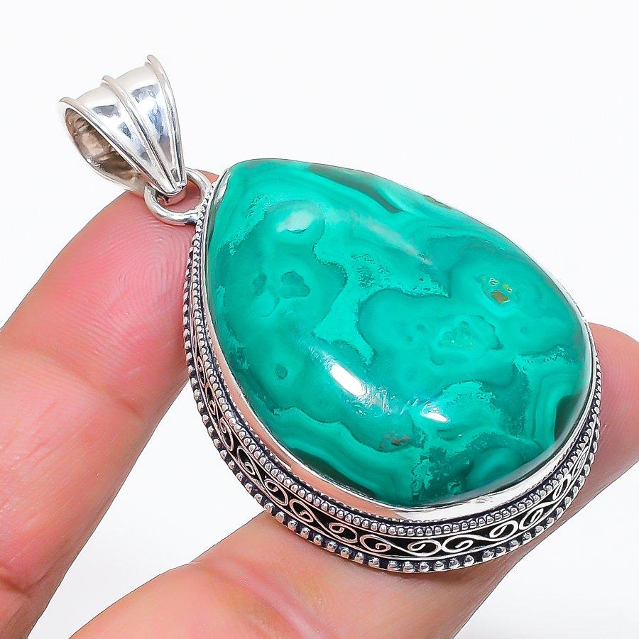 

Натуральная хризоколла малахит серебро 925 пробы ювелирный кулон 2,36 N5r35